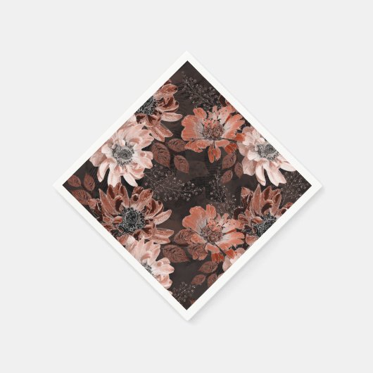 Creme, Teracote-Blume auf dunkelbraunem Hintergrun Serviette (Ecke)