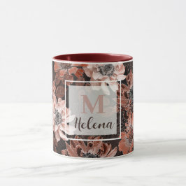 Creme, Teracote-Blume auf dunkelbraunem Hintergrun Tasse