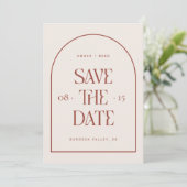 Creme & Terracotta Arch Retro Minimal Modern Schri Save The Date (Stehend Vorderseite)