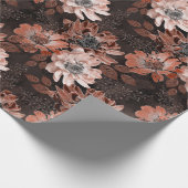 Creme, Terrakotta-Blume auf dunkelbraunen Flächen Geschenkpapier (Ecke)