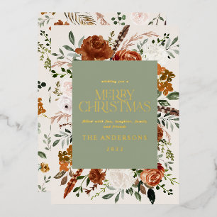  creme Terrakotta Blumen botanisch elegante Schrif Folien Feiertagskarte