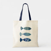Creme Tote Tasche mit blauen Fischen (Rückseite)