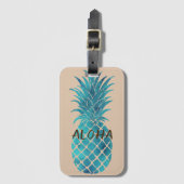 Creme Türkis Blaue Ananas Aloha Gepäckanhänger (Vorderseite Vertikal)