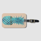 Creme Türkis Blaue Ananas Aloha Gepäckanhänger (Vorderseite (Horizontal))