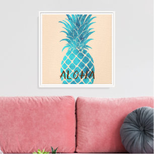 Creme Türkis Blaue Ananas Aloha Leinwanddruck
