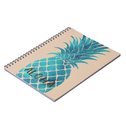 Creme Türkis Blaue Ananas Aloha Notizblock (Linke Seite)