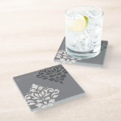Creme u. Grau der Rolle-Damast-Kunst-I Glasuntersetzer (Schrägansicht)