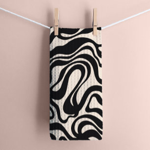 Creme und Black 1970er Retro Moderner Swirl Geschirrtuch