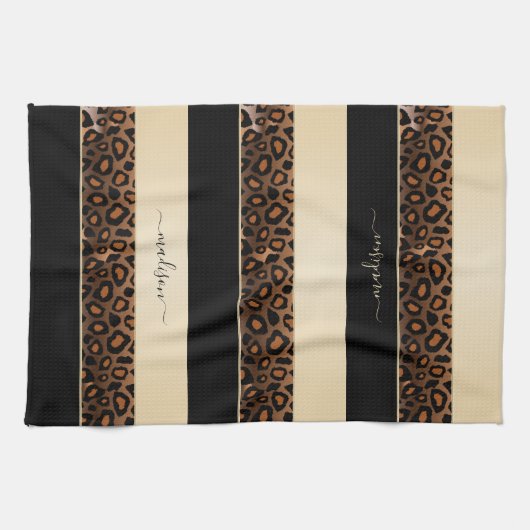 Creme und Black Leopard Animal Print Geschirrtuch (Horizontal)