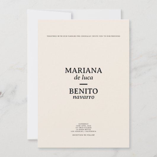 Creme und Black Modern Minimalistisches Foto Hochz Einladung (Vorderseite)