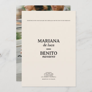 Creme und Black Modern Minimalistisches Foto Hochz Einladung