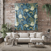 Creme und Blauer Flora Art Nouveau Fleecedecke