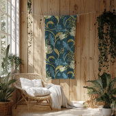 Creme und Blauer Flora Art Nouveau Fleecedecke