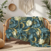 Creme und Blauer Flora Art Nouveau Fleecedecke