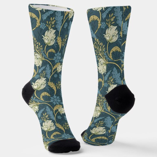 Creme und Blauer Flora Art Nouveau Socken (Gewinkelt)
