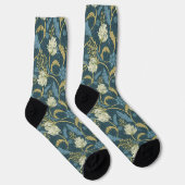 Creme und Blauer Flora Art Nouveau Socken (Rechts)