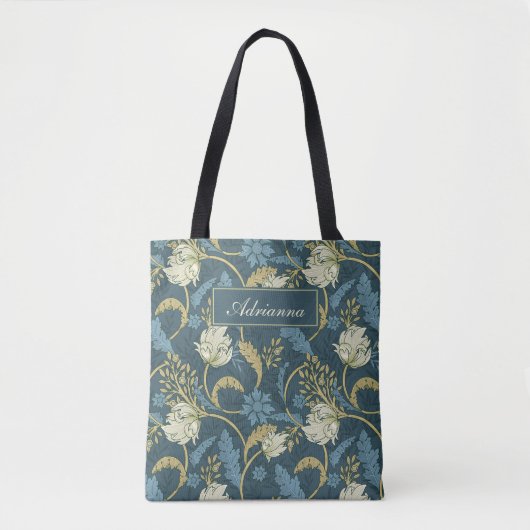 Creme und Blauer Flora Art Nouveau Tasche (Vorderseite)