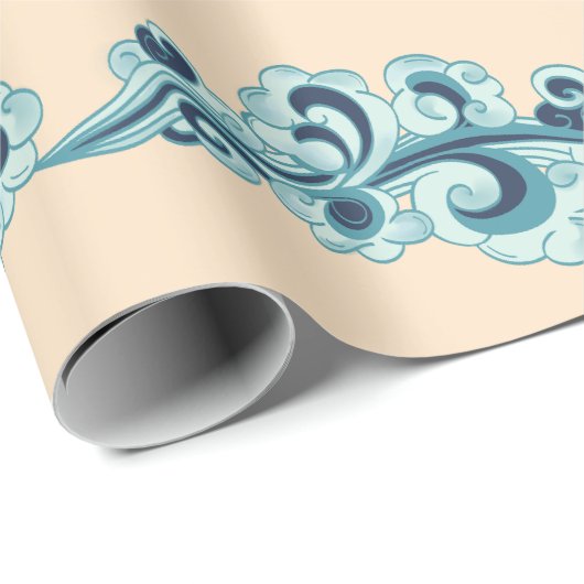 Creme und Blue Chinese New Year Clouds Geschenkpapier (Rolleneckpunkt)