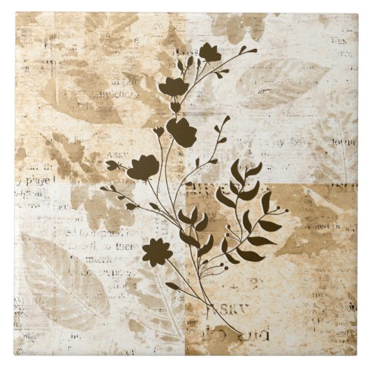 Creme und braune dekorative Blumenkacheln Fliese (Vorderseite)