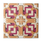 Creme und Burgundy Red Symmetric Geometric Fliese (Vorderseite)