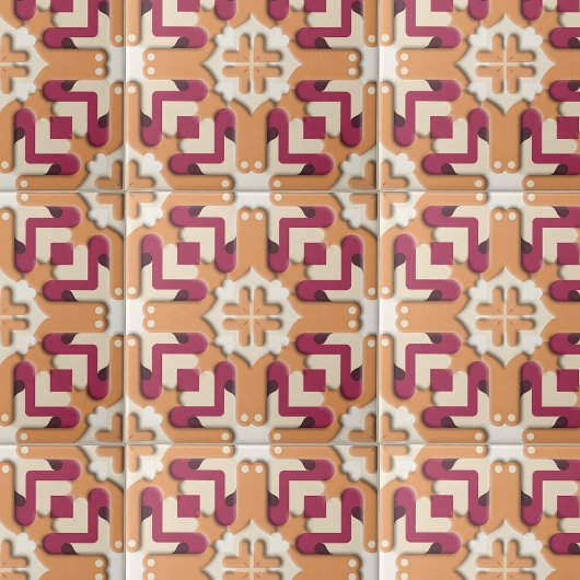Creme und Burgundy Red Symmetric Geometric Fliese