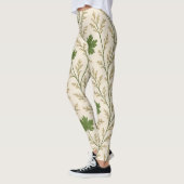 Creme und dunkelgrüne Blätter Leggings (Links)