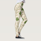 Creme und dunkelgrüne Blätter Leggings (Rechts)
