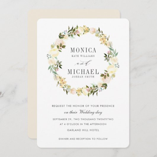 Creme und Elfenbein | Botanische Blumenzeremonie Einladung (Vorne/Hinten)