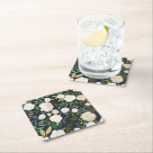 Creme und Elfenbeinfloral Muster mit Glitzer Black Rechteckiger Pappuntersetzer (Vor Ort)