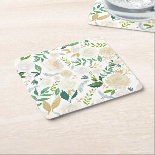 Creme und Elfenbeinfloral Muster mit Glitzer White Rechteckiger Pappuntersetzer