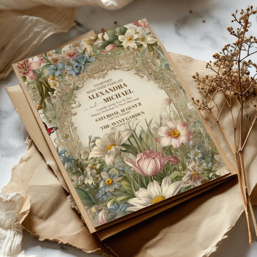 Creme und Gold antike Gilded Frame Wedding Einladung