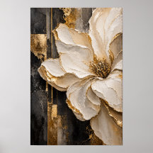 Creme- und Gold-Blumen-Abstrakt-Wandkunst
