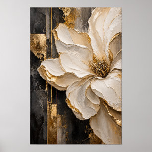 Creme- und Gold-Blumen-Abstrakt-Wandkunst Poster