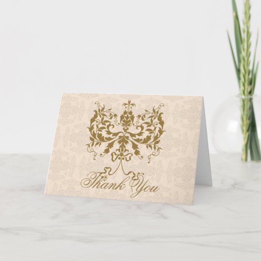 Creme und Gold Damask Vielen Dank Karte (Vorderseite)