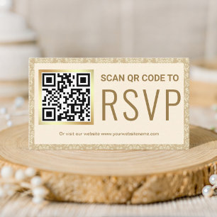 Creme und Gold Damast QR Code RSVP Hochzeitswebsit Begleitkarte