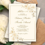 Creme und Gold Floral Blätter Zweig muslimische Ho Einladung<br><div class="desc">Die Einladung zur Hochzeit im islamischen Stil mit einem faszinierenden Blumendesign und der arabischen Kalligraphie "Bismillah" auf cremefarbenem Hintergrund. Fügen Sie einfach Ihre Veranstaltungsdetails zu dieser einfach zu bedienenden Vorlage hinzu, um sie zu einer einmaligen Einladung zu machen. Diese Karte ist vollständig anpassbar. Alle Texte sind editierbar und die Hintergrundfarbe...</div>