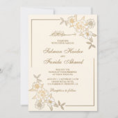 Creme und Gold Floral Blätter Zweig muslimische Ho Einladung (Vorderseite)