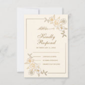 Creme und Gold Floral Blätter Zweig muslimische Ho RSVP Karte (Vorderseite)