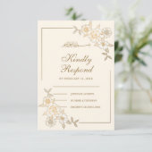 Creme und Gold Floral Blätter Zweig muslimische Ho RSVP Karte (Stehend Vorderseite)