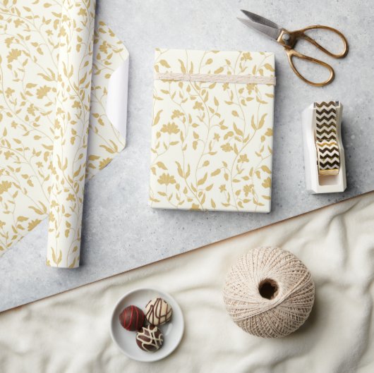 Creme und Gold Floral Geschenktasche Geschenkpapier (Kunsthandwerk)