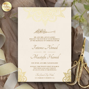 Creme- und Gold-Henna-Mehndi-Islamische-Muslim-Hoc Folieneinladung