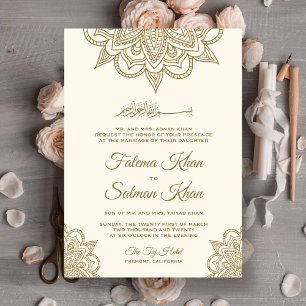 Creme und Gold Henna Mehndi Islamische Muslimische Einladung