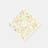 Creme und Gold Wedding Monogram Floral Serviette (Ecke)