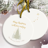 Creme und Gold Weihnachtsbaum und Sterne Keramik Ornament