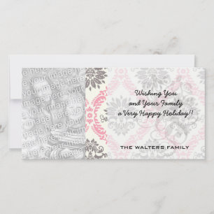 Creme und graue Damastasblicke Feiertagskarte