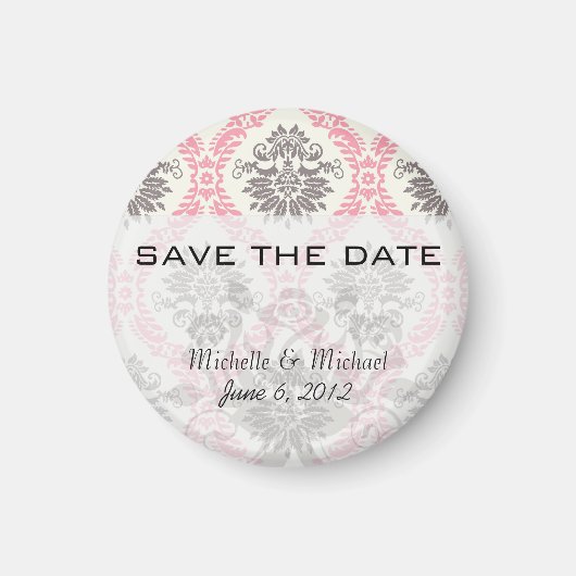 Creme und graue Damastasblicke Magnet (Vorne)