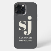 Creme und graue Monogramm-Initialen iPhone Hülle (Rückseite)