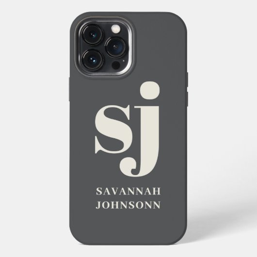 Creme und graue Monogramm-Initialen iPhone Hülle (Rückseite)
