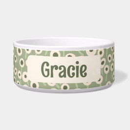Creme- und grünes Blumenfeld - Keramikschüssel für Napf