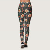 Creme und Korallen Schöne Flora Leggings (Rückseite)